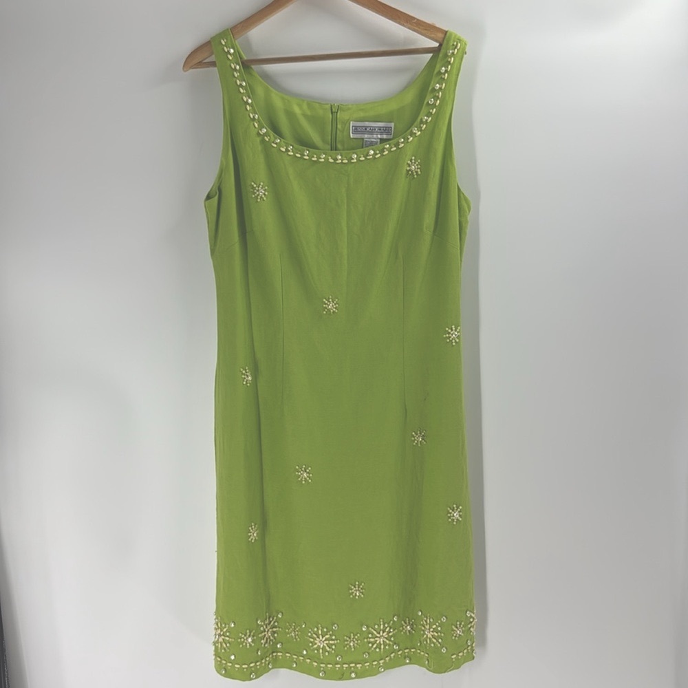 Jessica Howard Linen blend shift dress sleeveless beaded summer
